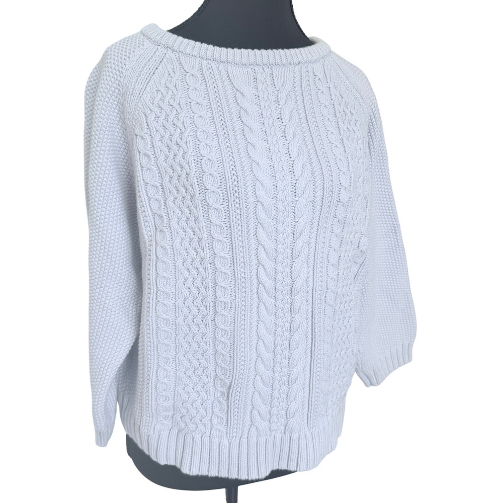 J Crew Cable Knit Sweater Light Lilac 3/4 Sleeve Women M Cottage Heritage Preppy